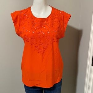 Veronica Beard Womens Silk Crepe Eyelet Sleeveless Top Shirt Red Size 4